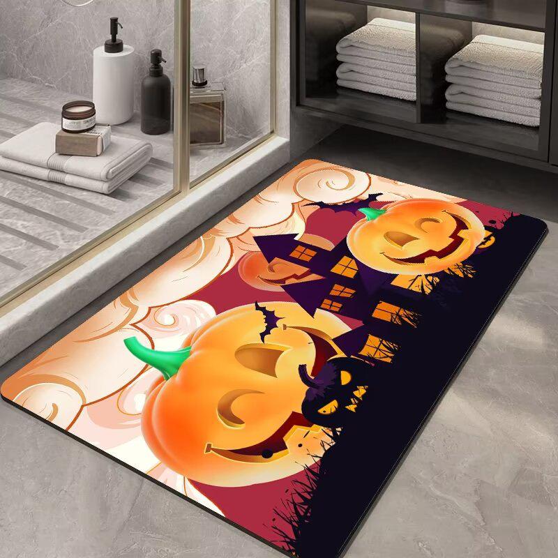 Non-Slip Halloween Floor Mat: Dirt-Resistant, Water-Absorbent Crystal Velvet for Bathroom or Entrance