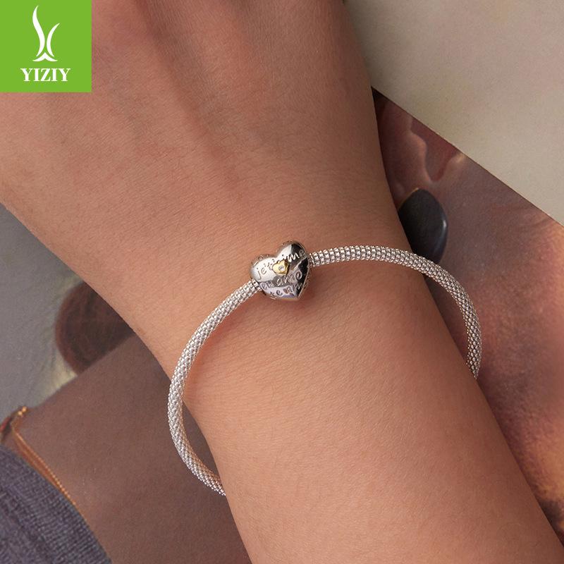 S925 Sterling Silver Plated Love Beaded Jewelry Accessories, Romantic Valentine'S Day I Love You Beads