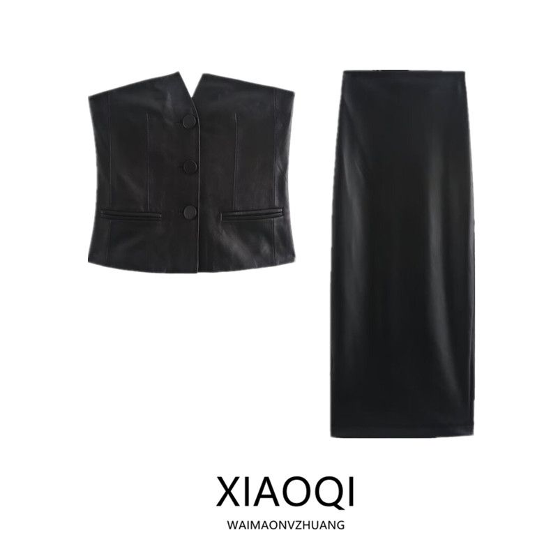 Fashion Style 2024 Fall and Winter New Women's Volleyball Ornament Tube Top Leather Slim Fit Sleeveless Top 39202333920233