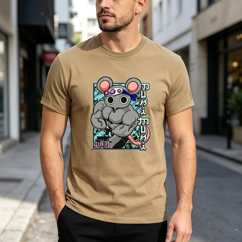 Funny Fitness Mouse Graphic T Shirt Vintage Anime Inspired Tee Casual Short Sleeve Top for Streetwear Comfortable Cotton