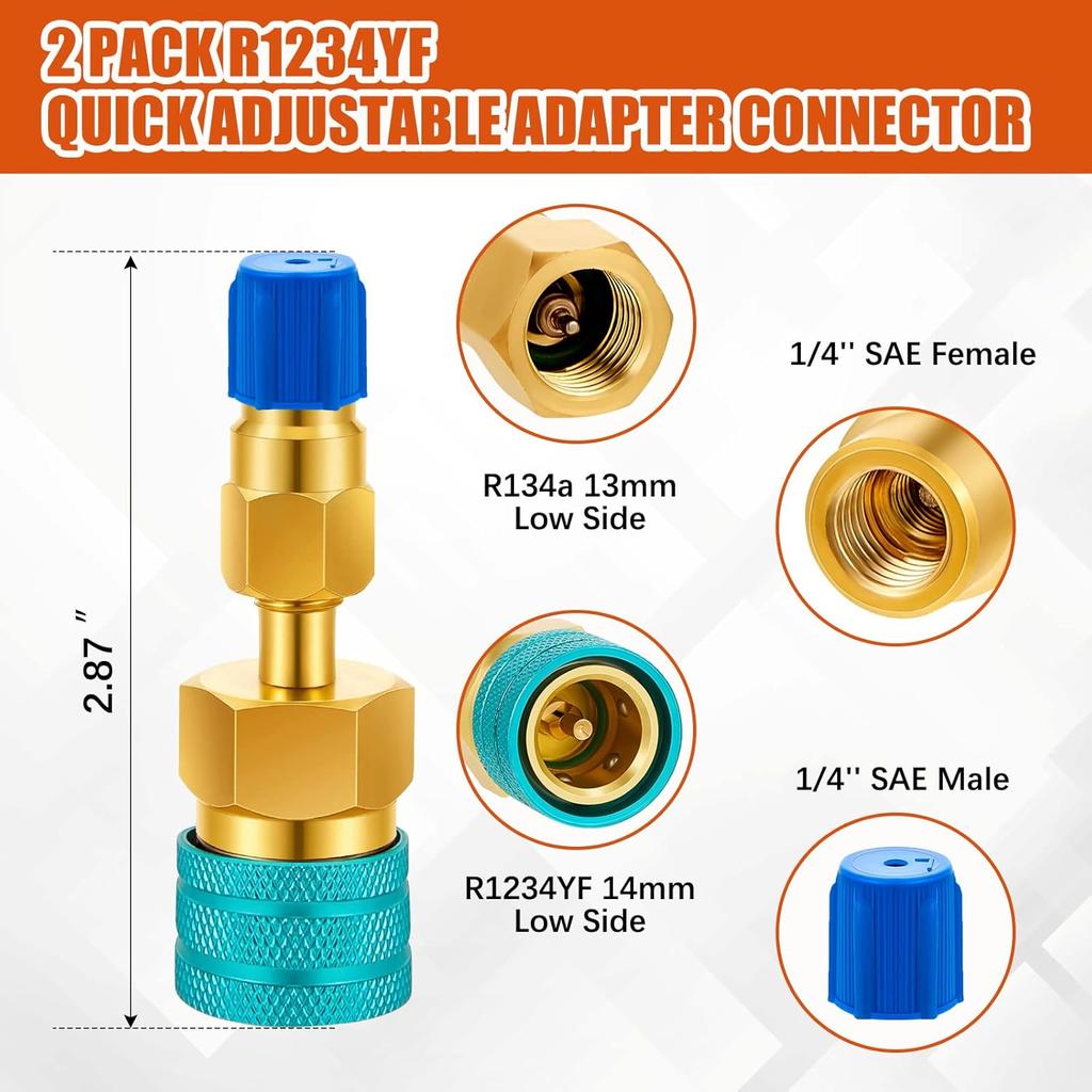 R1234yf Adapter Kit, R1234yf To R134a Conversion Quick Couplers, Blue and Red High Low Side Connector Conversion for Car Air Conditioning System
