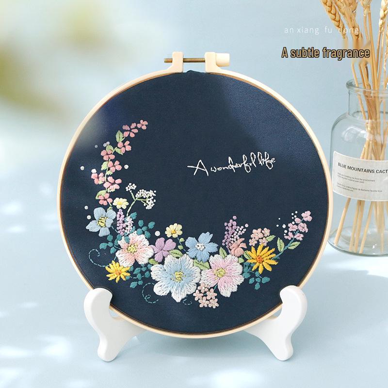 Nordic DIY Embroidery Kit: Beginner's Fresh Floral Fabric Art Set