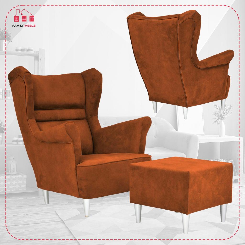 Zoja Wing Chair with Footrest Scandinavian Family Meble Orange Ginger