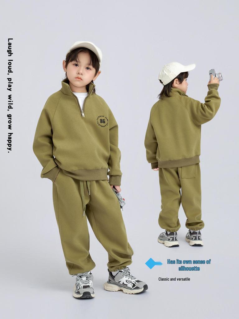 Chlapecká trendy fleecová sportovní souprava - Podzim/Zima 2025: Silná Teplá Dvoudílná Mikina a Tepláky