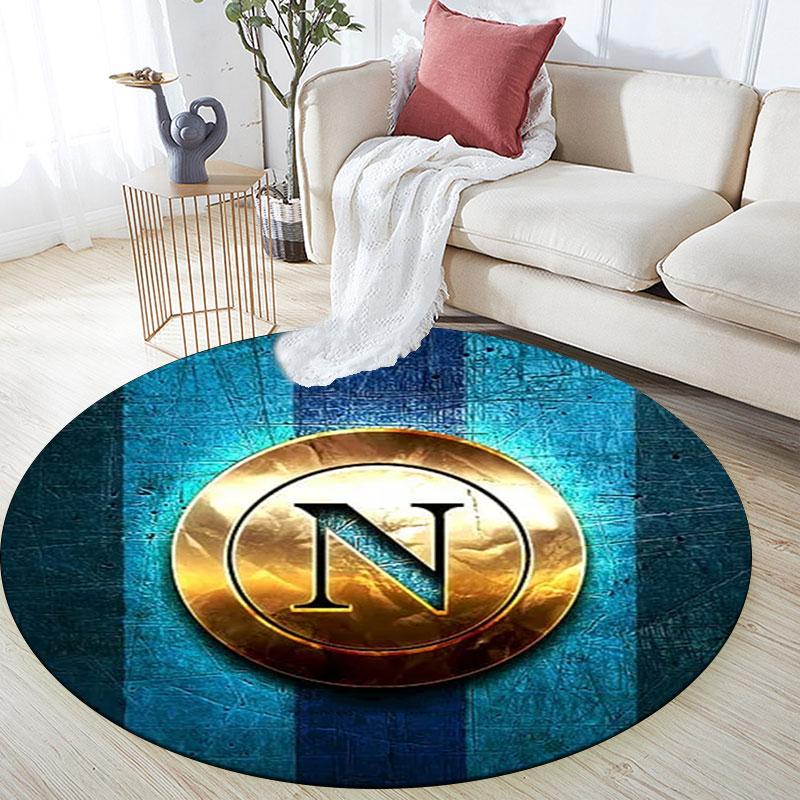 Tappeto Rotondo Stampato SSC Napoli, Tappeto Circolare Antiscivolo Lavabile per Soggiorno Camera da Letto Sala Giochi, Decorazione per Tifosi Sportivi, Regalo per Feste Compleanni