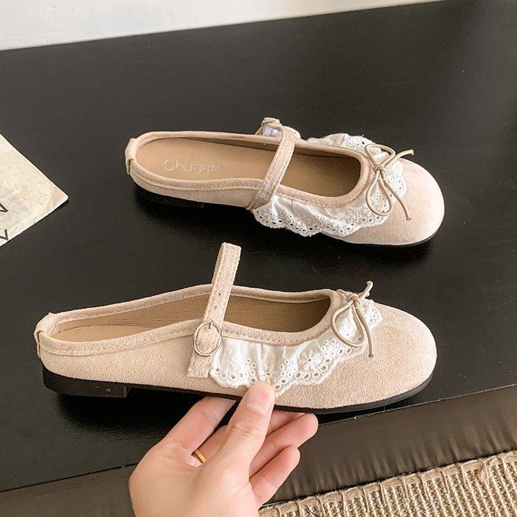 

[youshilai] Baotou half slippers 2025 summer new bow evening breeze flat bottom cool slippers women 40