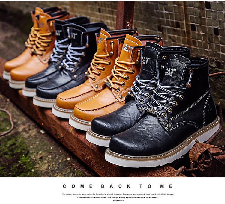 Unisex Carter Martin Leather Work Boots - British Style, High-Top, Yellow, Short Ankle Boots for Autumn and Winter.