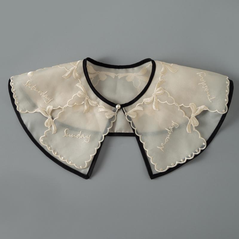 Perfect Match Pink Women Scarf Shawl Detachable Collar Tie Necklace Embroidery Lapel Fake False Collar Woman Lace Tie Neckwear Nep Kraagie