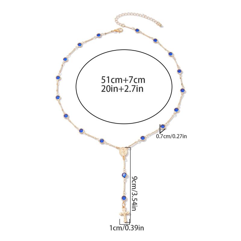 Luxury Rhinestone Cross Pendant Necklace For Women Girls Vintage Colorful Long Y-Shaped Necklace Hip Hop Party Body Jewelry Gift