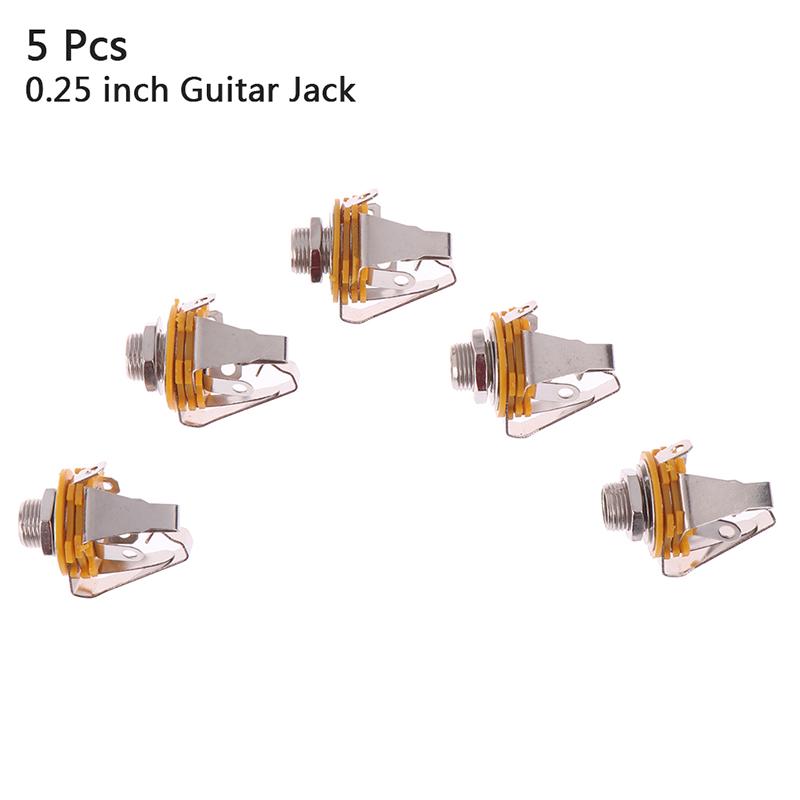5 Pcs 1/4 Inch Metal Guitar Jack Socket Connector Female Panel Mount Bass Guitar