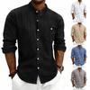 Men's Linen Striped Loose Stand Collar Long Sleeve Casual Button Up Shirt With Pocket