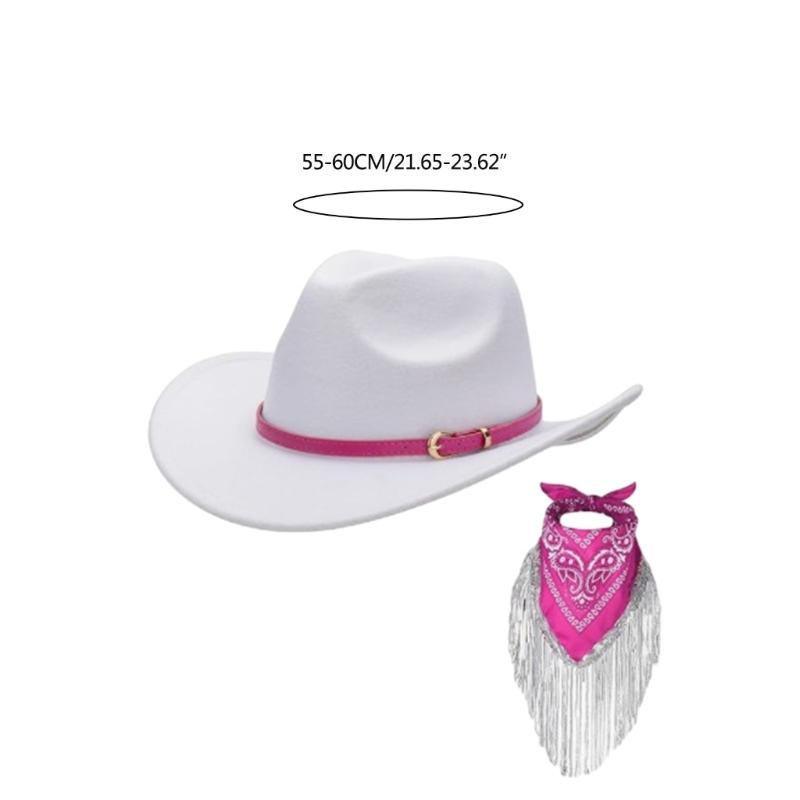 Cowgirl Cowboy Hat with Fringed Tassels Floral Bandana Head Wrap Scarf for Women Halloween Masquerade Cosplay Supplies
