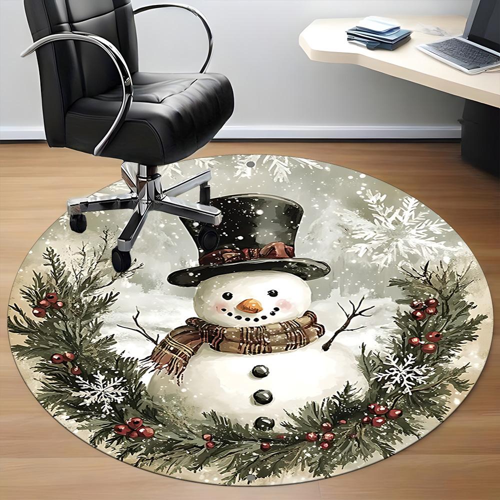 1PC Winter Wonderland Office Round Area Rug, Mat Suitable For Office, Under Office Chairs Bedroom Living Room Home Decor, Room Deco