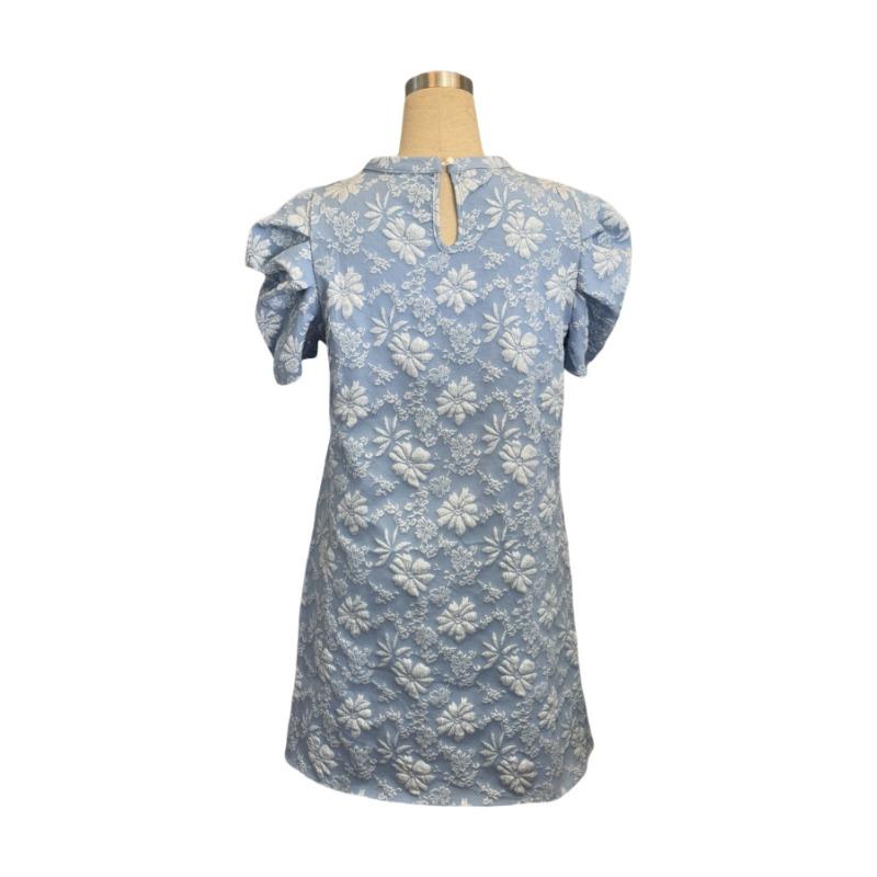 Women's Summer Puffed Sleeve Textured Jacquard Round Neck Vintage Style Dress