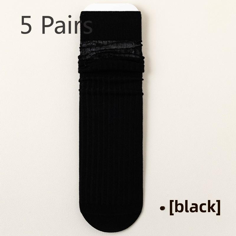 

5 пар женских носков средней длины с ворсом, маленькие кожаные туфли, носки Moon Cotton, женские летние чулки 5 Pairs чёрный