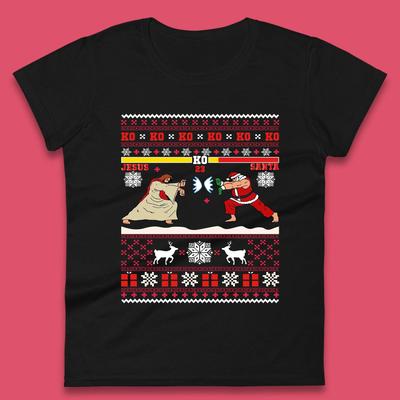 Jesus Vs Santa KO Christmas Womens T-Shirt Mens Tops Tees Unisex
