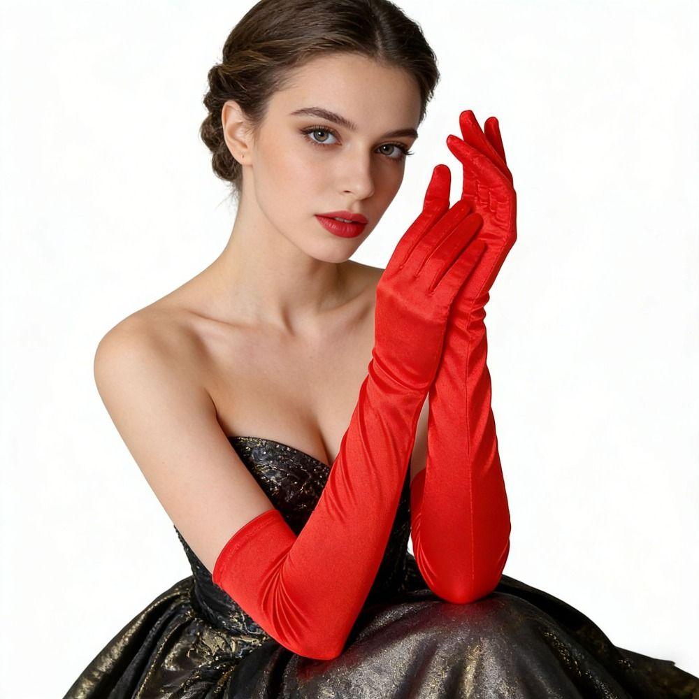 Full Finger Long Gloves 1920s Etiquette Mittens Fashion Satin Gloves Party
