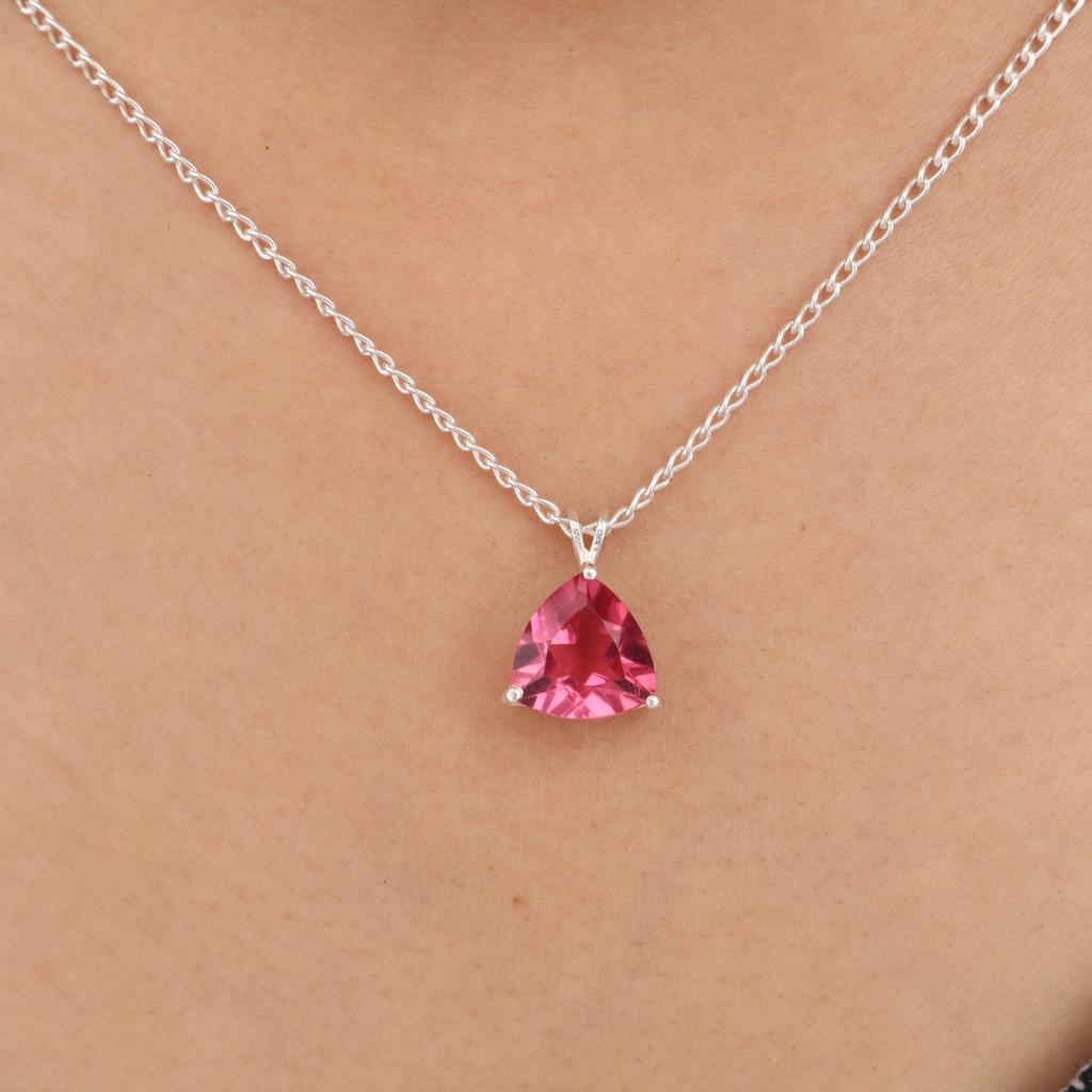 Pink Tourmaline Gemstone 925 Sterling Silver Jewelry Handcrafted Pendant 0.58" CZP-15-1