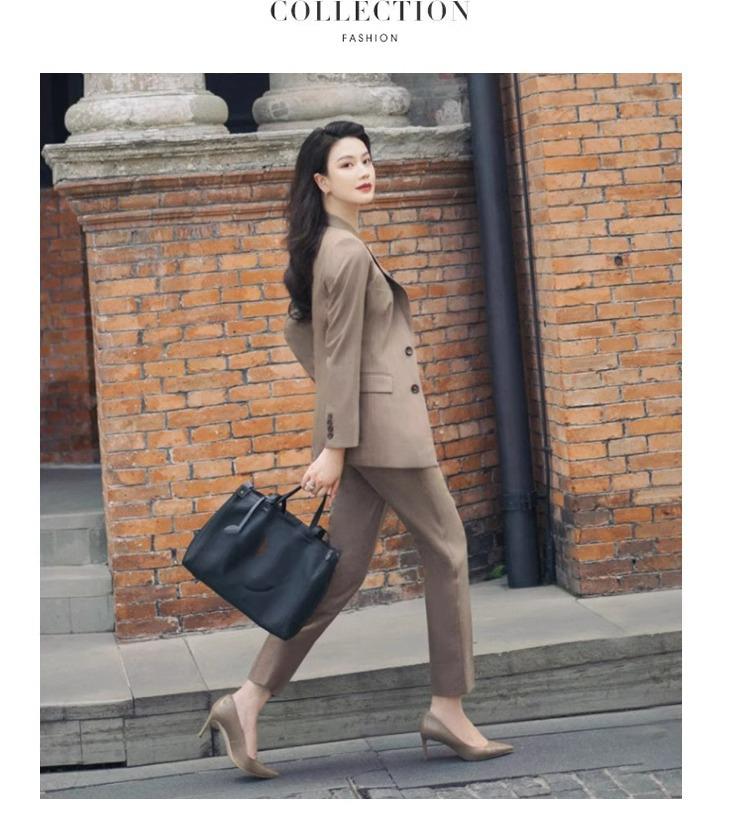 Completo da donna kaki a tre pezzi: Abbigliamento da lavoro Autunno/Inverno con Gilet