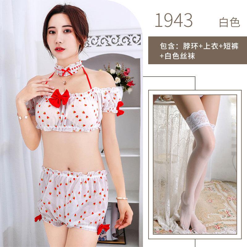 Sex Lingerie Chiffon Strawberry Print Sexy Chest Wrap Perspective Sex Uniform Seduction Cosplay