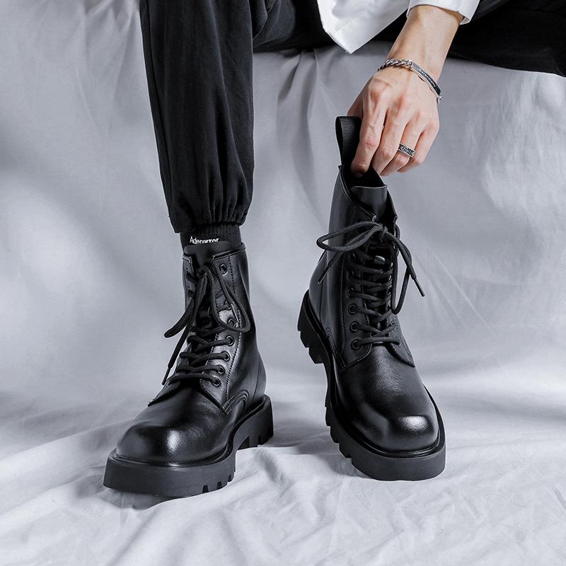 Martin boots mid-top British style youth hairstylist high-top leather boots thick-soled square head zipper Chelsea boots