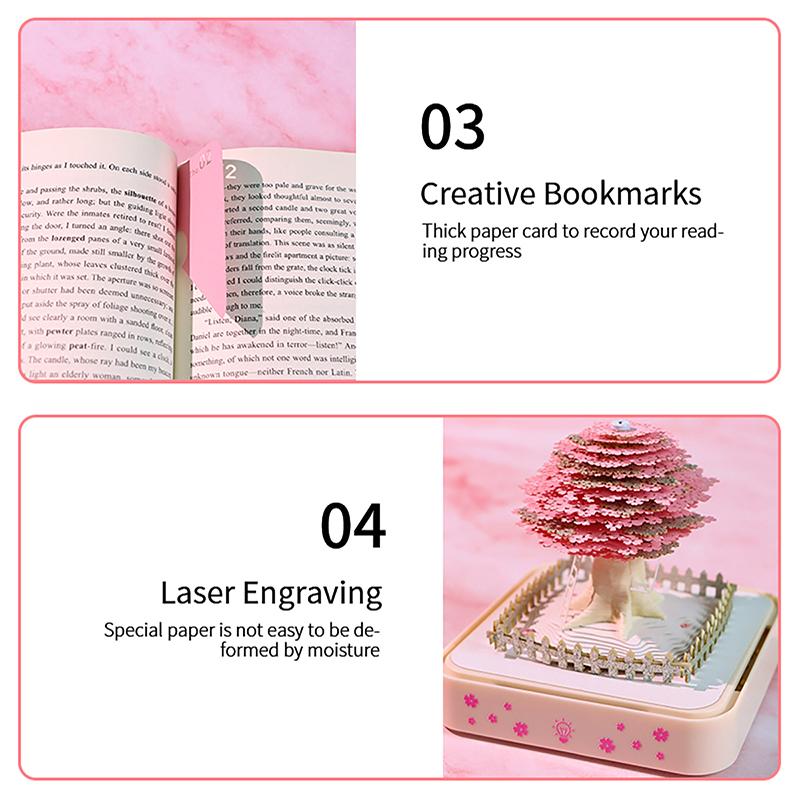 Time Piece Calendar 2026 Desk Calendar With Led Light 3D Tear-Away Calendar Paper Carving Art Memo Pad Notepad Gift Christmas
