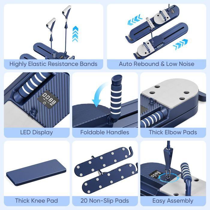 Pilates Reformer, Push-Up Abdominal Wheel Automatically Rebounds Timer, Multifunction Pilates Abdominal Board