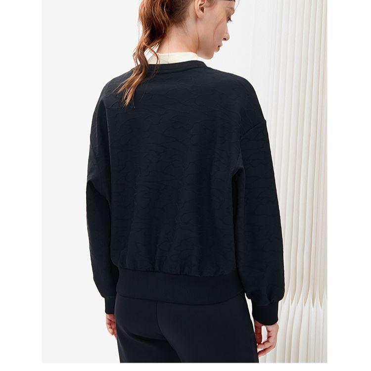 Fila Athletics Loose Fit Crew Neck Solid Color Sports Casual Knit Pullover Long Sleeve Sweatshirt Women Sweatshirt Deep-Black A11W241212FBK