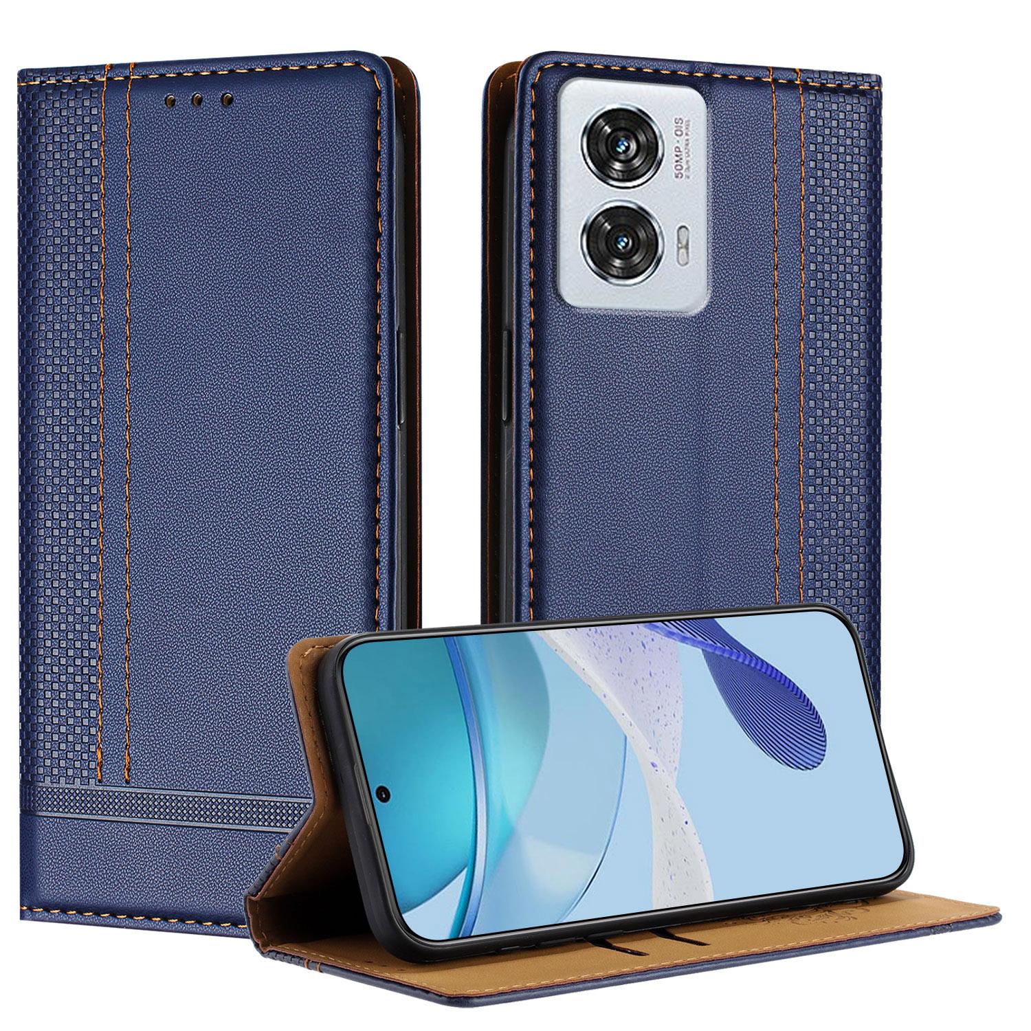 

Для Motorola Edge 50 Fusion 5G Чохол Шкіряний Чохол-Підставка з L-подібним Сітчастим Візерунком з Відділеннями для Карток Blue