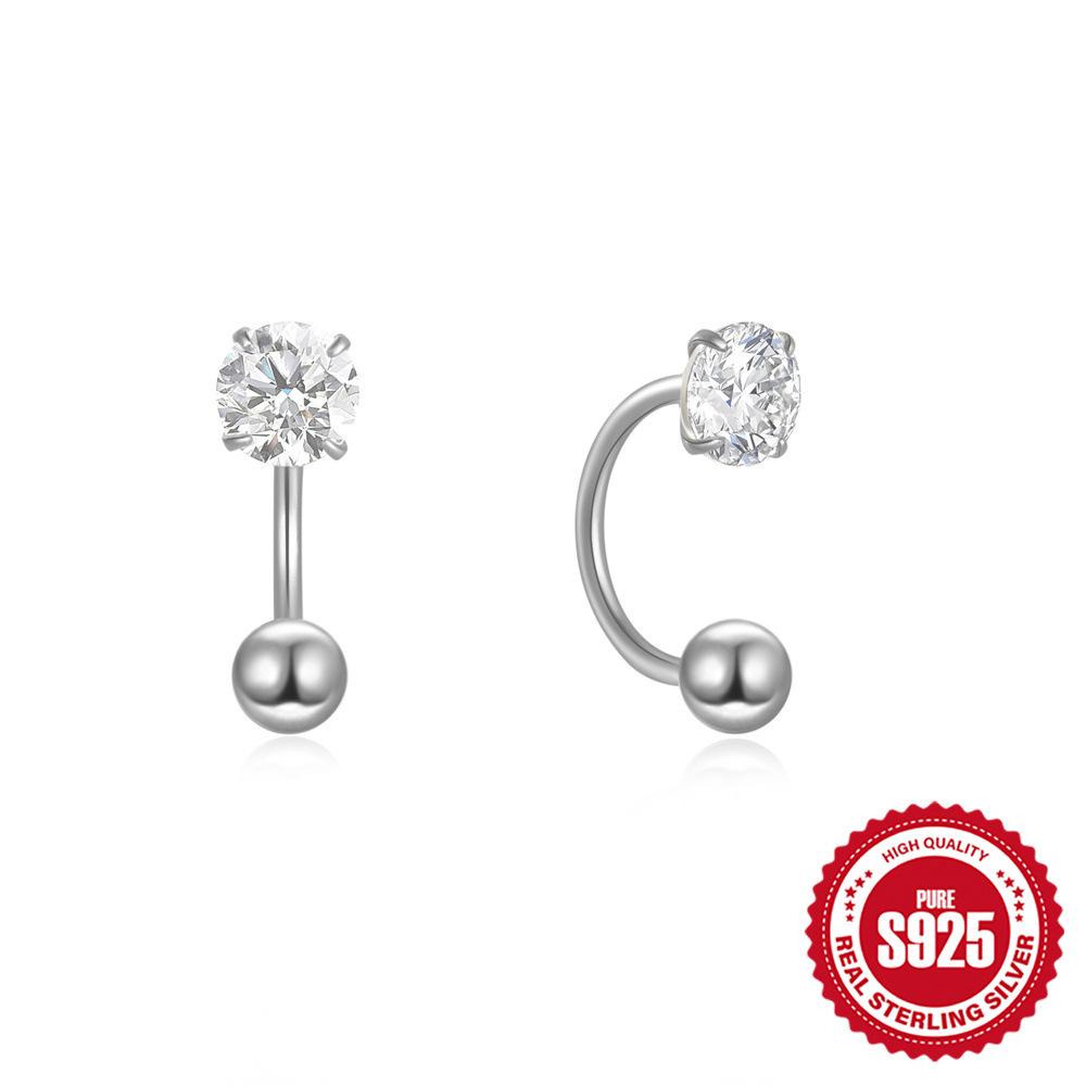 

Серьги-крючки из серебра 925 пробы с бриллиантами и цирконами, изогнутые, на винтовой застежке, U-образной формы, маленькие, для пирсинга ушей, женские 925 Silver белого золота