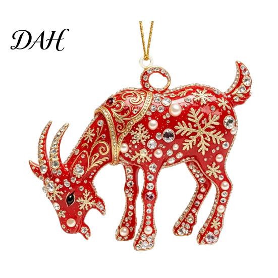 Acrylic Festive Hanging Pendants 2D Goat Christmas Tree Ornament, Zodiac Pendant with Gold String, Year Red Gradient Decor of The Ornament 2027,