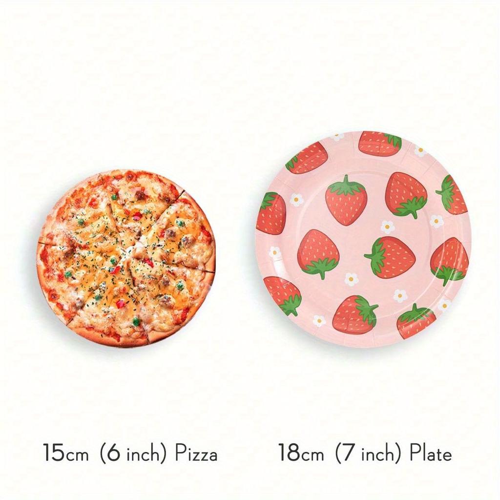 Flower & Strawberry Pattern Paper Plates, Party Supplies, Disposable Plates Fit for 24 Guests, for Party Decoration, Birthday, Gift-Giving