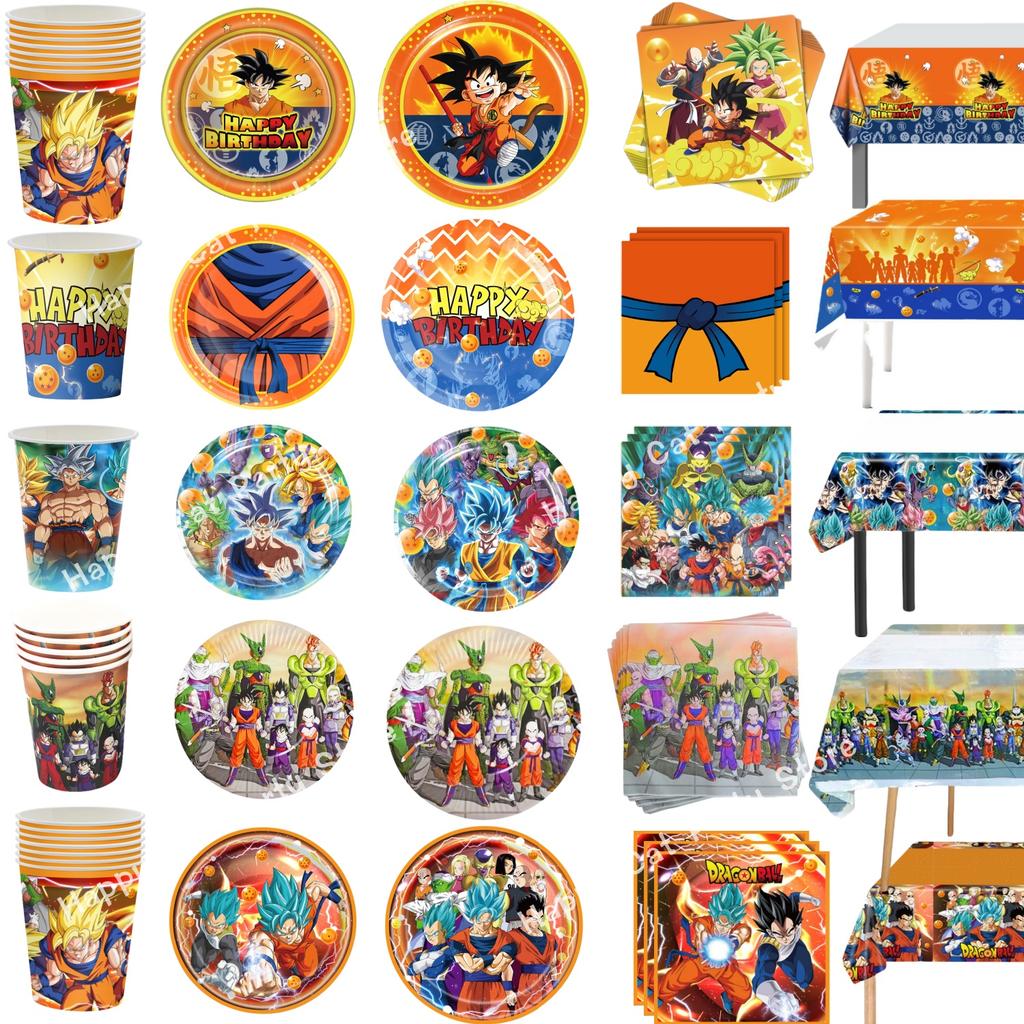 Dragon Ball Geburtstag Dekoration Set Tischdecke Teller Serviette Becher Kuchen Deko Partyhut Babyparty Dragon Ball Partygeschenke