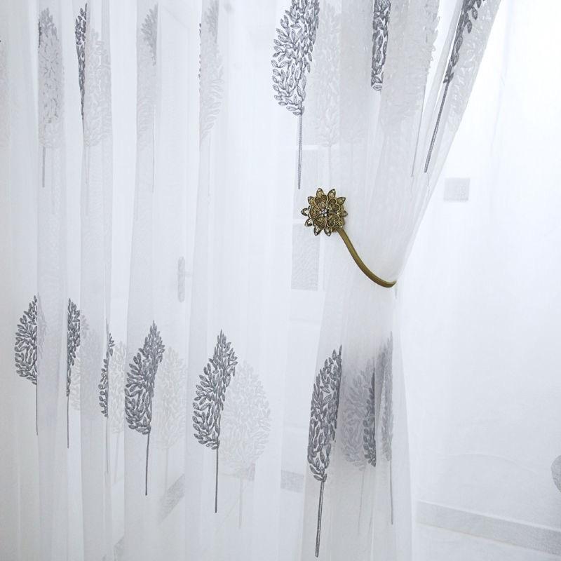 Tulle Curtains for Living Room Balcony Bedroom Translucent Modern Embroidered Curtain Gauze Window Screen 1PC Tree White Sheer