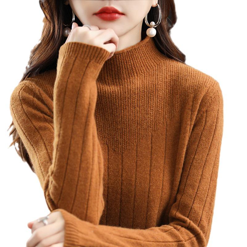 Women's Thickened Half-High Collar Pure Wool Sweater - Loose Knit Base Layer for Autumn/Winter