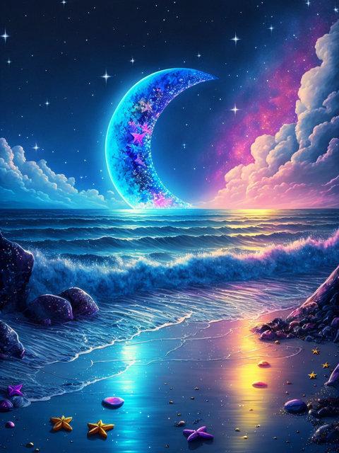 Full Fantasy Romance Boat Diamond Painting Kits Beach Moon Scenery Dolphin Diy Diamond Embroidery Mosaic Cross Stitch Flower