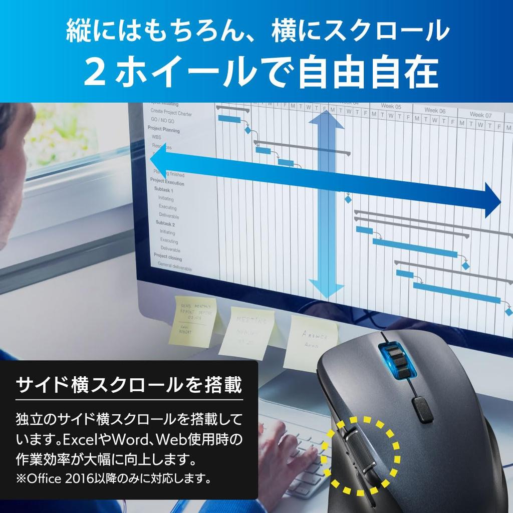 Ohm Electric PCGEAR Wireless Mouse, Bluetooth, Compatible with 3 Devices, Side Scrolling, Quiet Click, Gray, Medium, PC-SMBWM10 H 01-3599 OHM