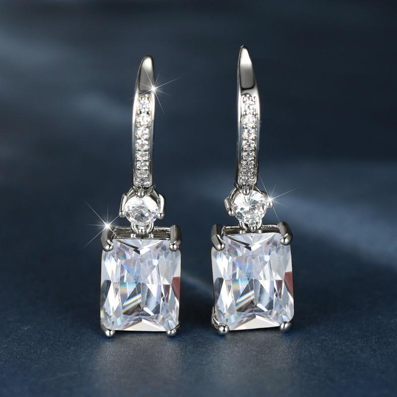 Wish explosive platinum micro-inlaid zircon square diamond quadrilateral stud earrings couple light luxury temperament jewelry