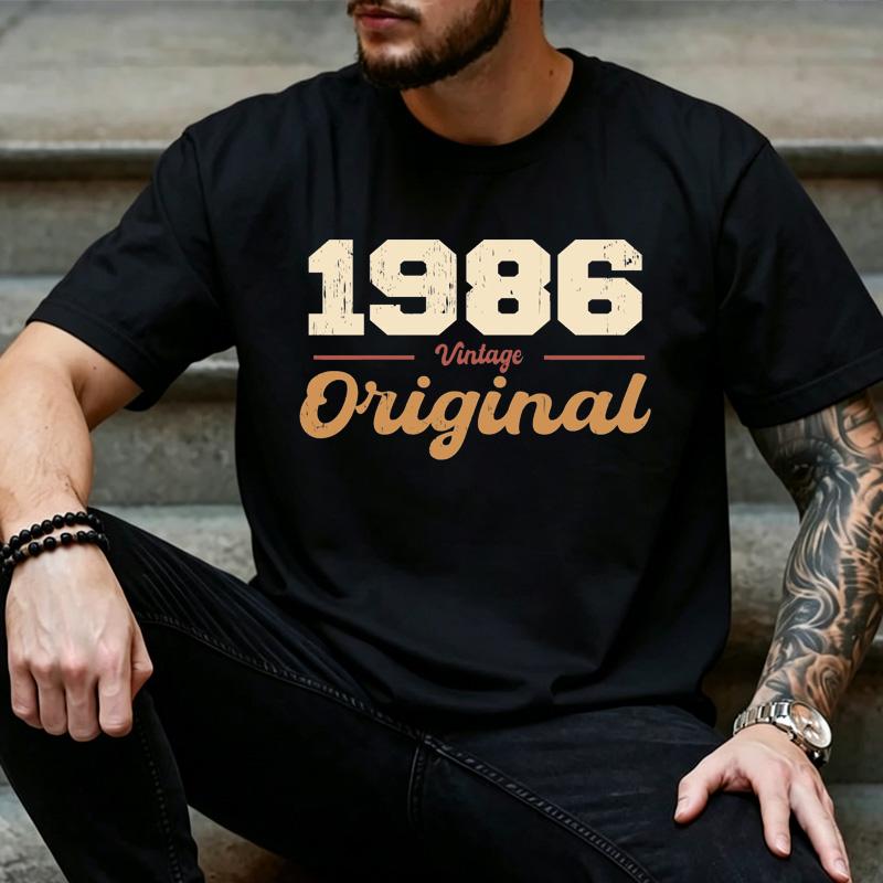 Retro Distressed Vintage Original 1986 Graphic T Shirt Unisex Birthday Short Sleeve Crew Neck Casual Street Tee