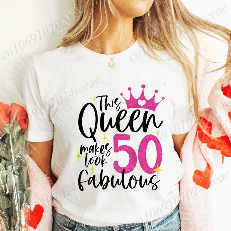 Fashion 50th Year Birthday T Shirt for Women Clothing Harajuku Birthday Party Y2k Tops Short Sleeve Tees Aesthetic Clothing