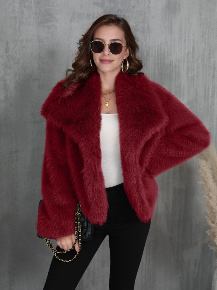 Women's Gray Faux Fur Collarless Short Coat