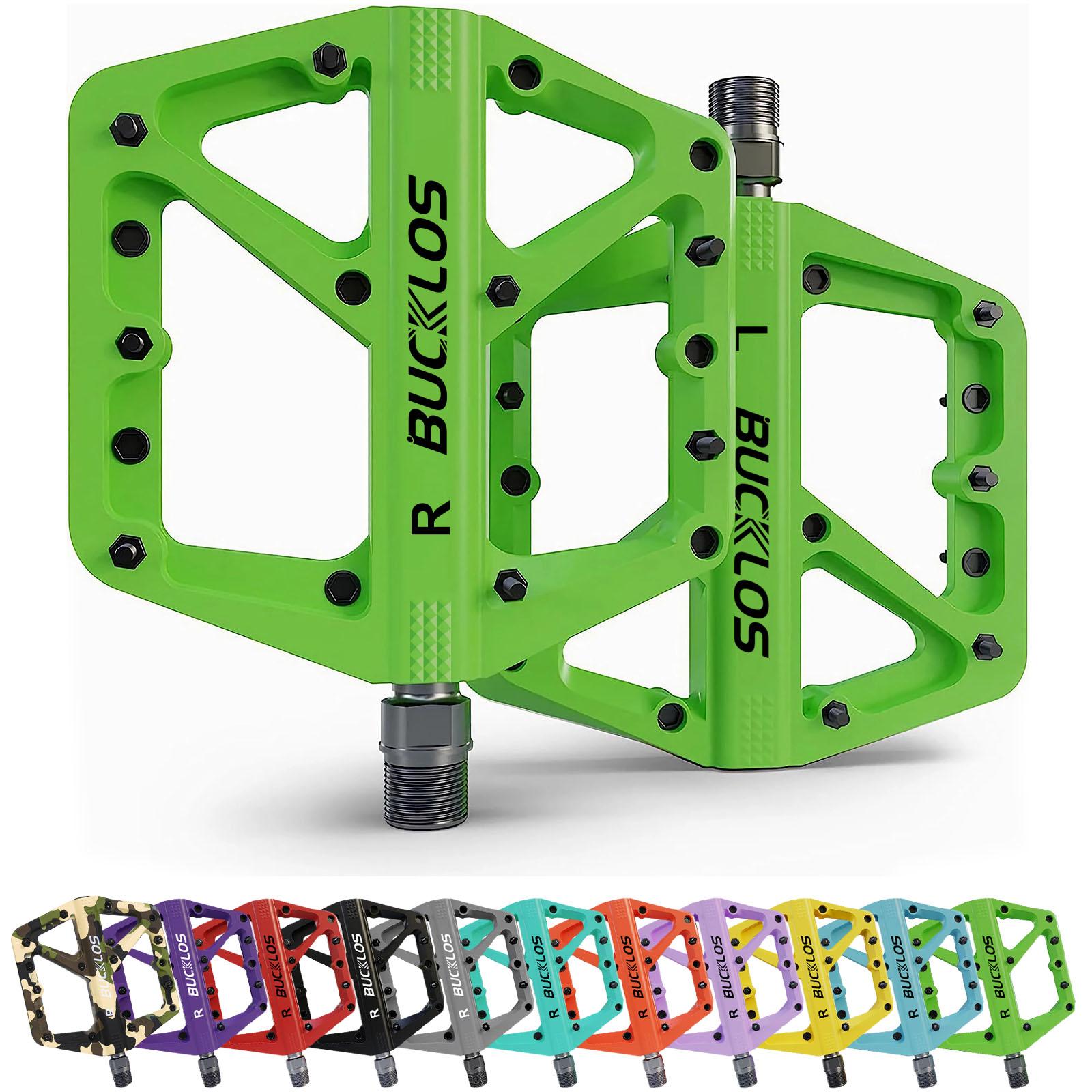 BUCKLOS Bike Pedals 9/16 Sealed DU Bearing Pedal Nylon Fiber Mountain Bike Pedal Widen Road Bicycle Flat Pedals Bike Accessories зелёный
