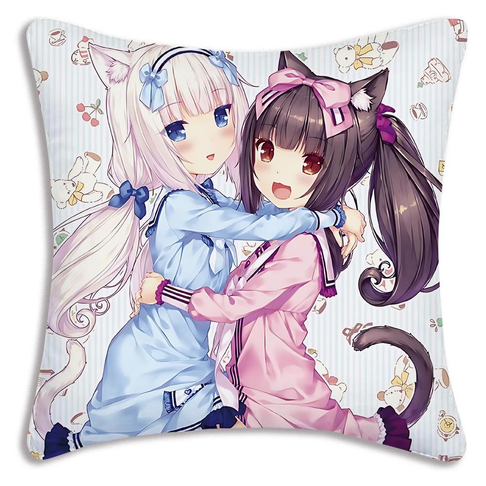 Anime N-Nekoparas Pillow Covers Cartoon Sofa Decorative Home Double-sided Printing Short Plush Cute Cushion Cover