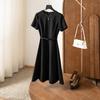 High-end acetic acid dress summer  new high-end waist temperament celebrity a-word skirt