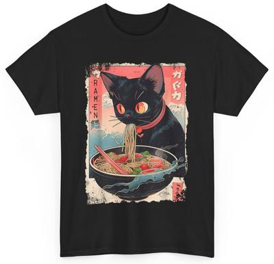 Anime Manga Kawaii Otaku Style Urban Streetwear Ramen Cat T-shirt