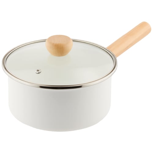 Bestco IH Enamel Saucepan, 18cm, with Glass Lid, White, NQ-0011 Bianco