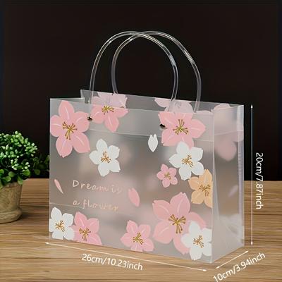 1 Stück Prinzessin Floral PVC Tragetasche Transparent Geburtstagsfeier Geschenktasche mit Rosa Kirschblütendesign, Perfekt für Weihnachten, Thanksgiving