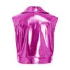 Colete jaqueta metálico brilhante unissex para crianças, com gola virada, sem mangas, peça de outer wear