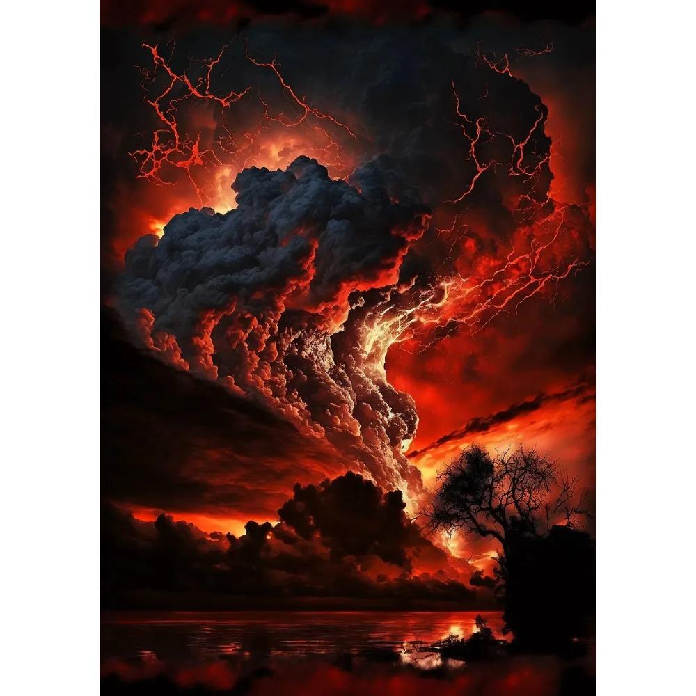Naturkatastrophe Apokalyptischer Sturm Poster Blitze über dem Ozean Drucke Leinwandbild Wandkunst Bilder Heim Wohnzimmer Dekor