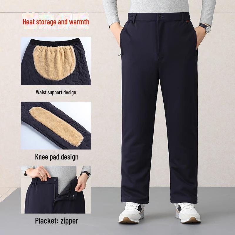 Men's Thickened Cotton Winter Trousers - Casual and Warm for Middle-Aged and Elderly Dads